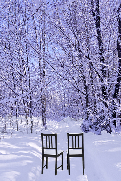 image:two chairs in a winter snow sceene